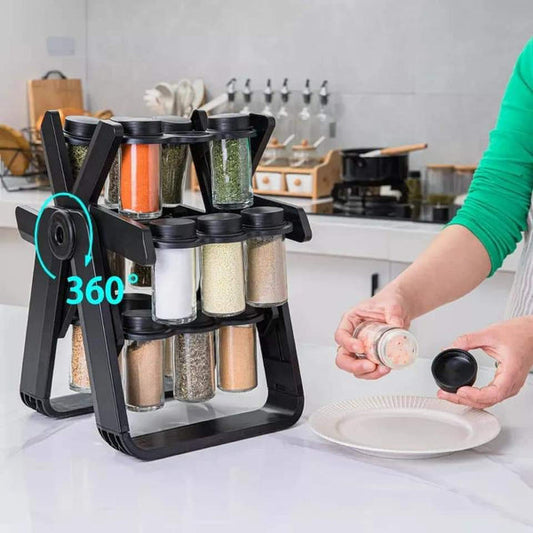 18PCS Jar Spice Rack Rotating Myle Cart