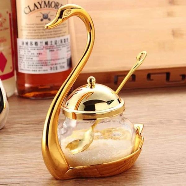 Swan sugar pot with spoon in golden color Myle Cart