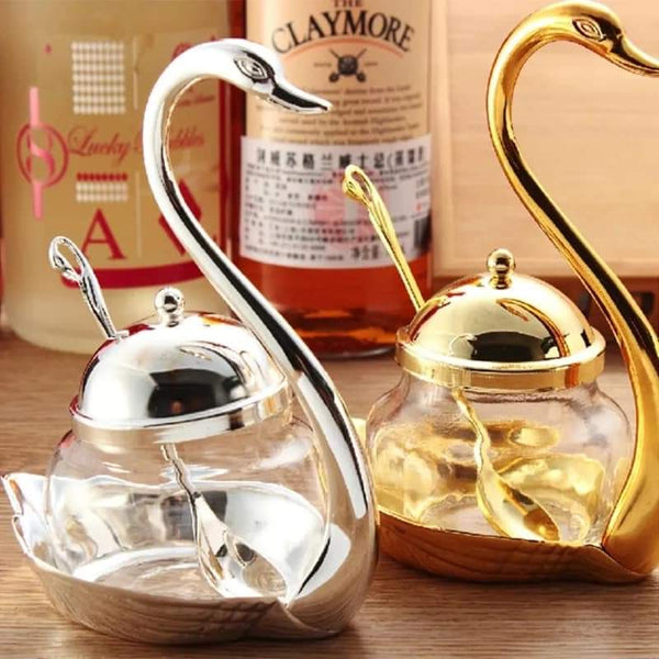 Swan sugar pot with spoon in golden color Myle Cart