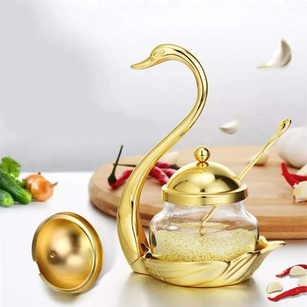 Swan sugar pot with spoon in golden color Myle Cart