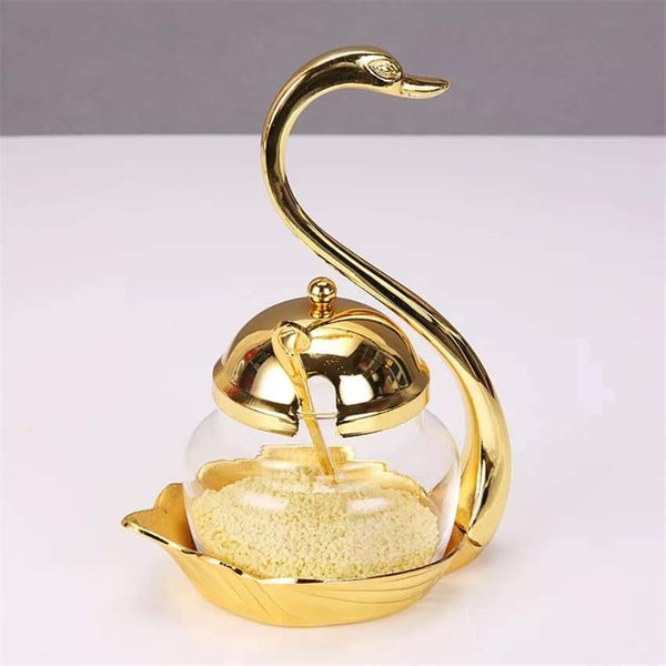 Swan sugar pot with spoon in golden color Myle Cart