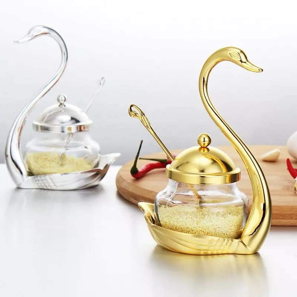 Swan sugar pot with spoon in golden color Myle Cart