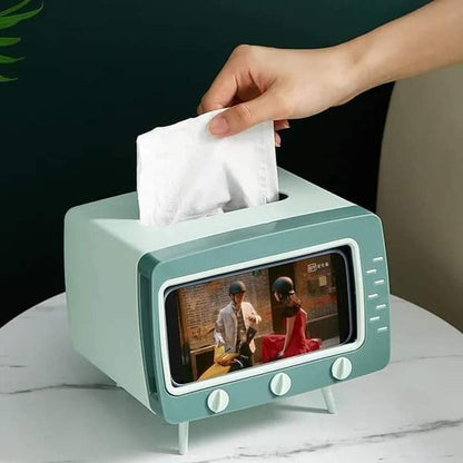 2 In 1 Tissue Box With Phone Stand Tv Appearance Creative Square Home Office Desktop Tissue Boxes Storage Organizer Myle Cart