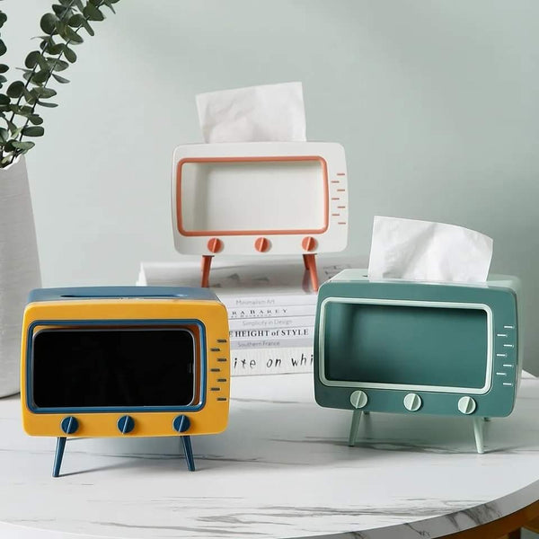 2 In 1 Tissue Box With Phone Stand Tv Appearance Creative Square Home Office Desktop Tissue Boxes Storage Organizer Myle Cart