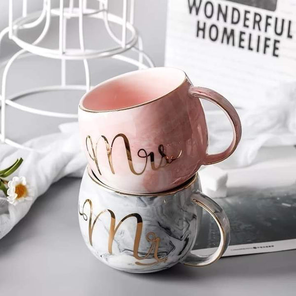 Mr and Mrs couple mug set in marbel color round shape Myle Cart