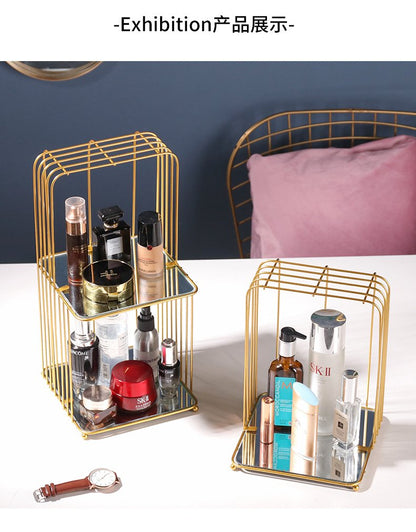 New Style Metal Brass Cosmetic Organizer with Mirror Shelves