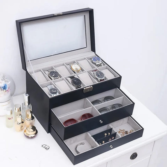 Three layer watch and sunglasses organizer in best quality leather material. Myle Cart