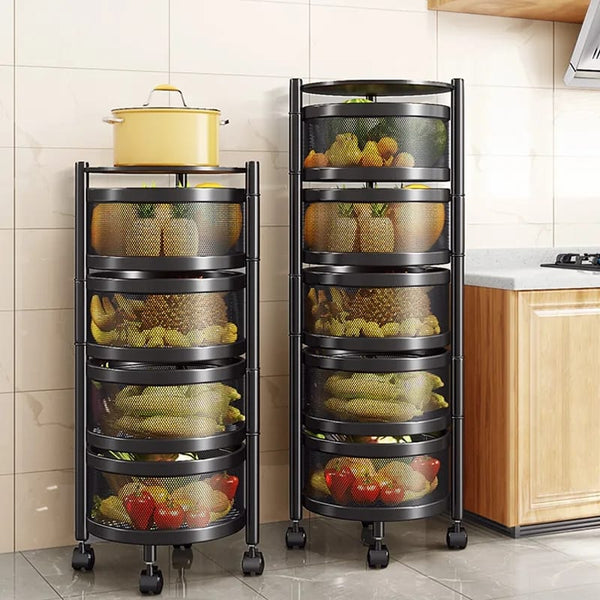 Metallic body Round rotating kitchen organizer with wheels Myle Cart