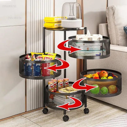 Metallic body Round rotating kitchen organizer with wheels Myle Cart