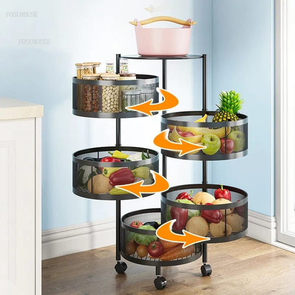 Metallic body Round rotating kitchen organizer with wheels Myle Cart