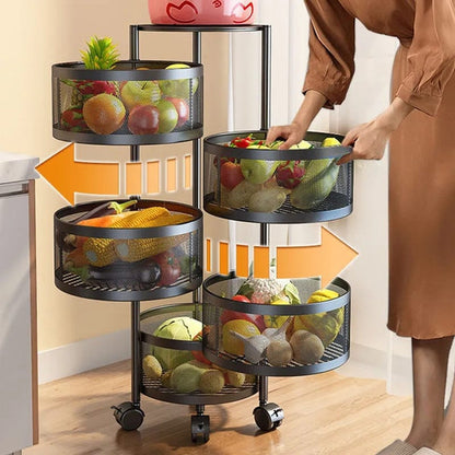 Metallic body Round rotating kitchen organizer with wheels Myle Cart