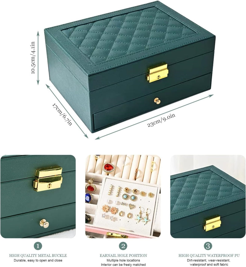 Premium Jewelry Organizer Box - Elegant Storage Solution in Black and Dark Green