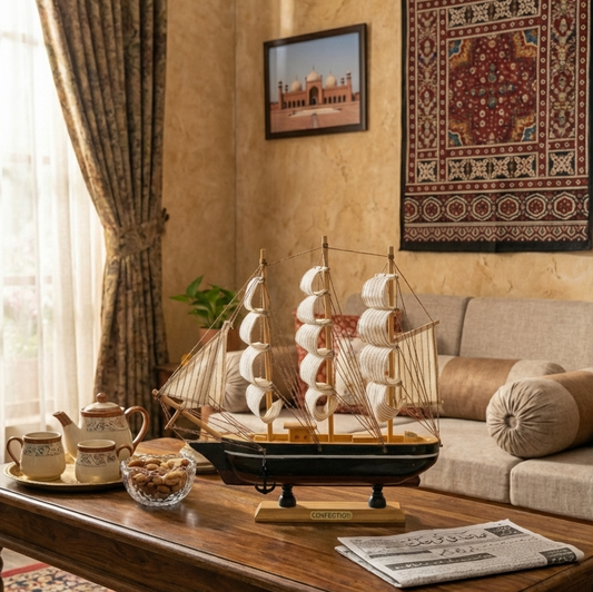 Elegant Wooden Sailing Ship Model Set – Nautical Home Décor
