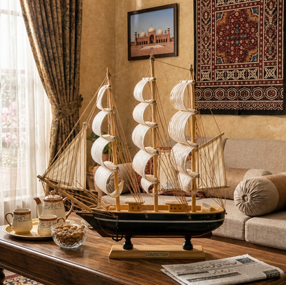 Elegant Wooden Sailing Ship Model Set – Nautical Home Décor