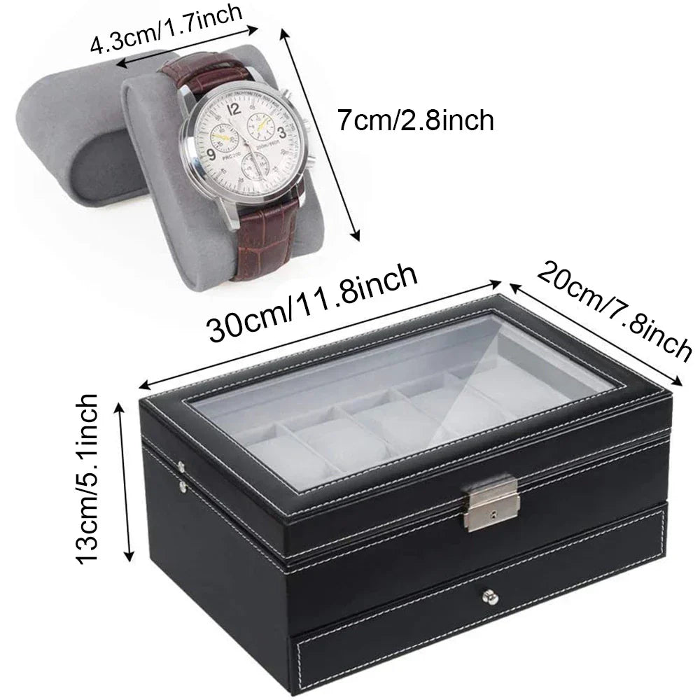 Double Layer 12 Grid Watch organzier and jewellery Organizer in best quality leather material. Myle Cart