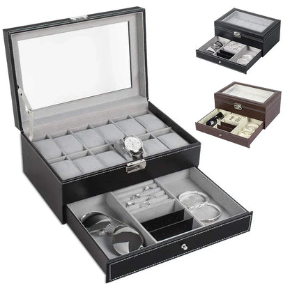 Double Layer 12 Grid Watch organzier and jewellery Organizer in best quality leather material. Myle Cart