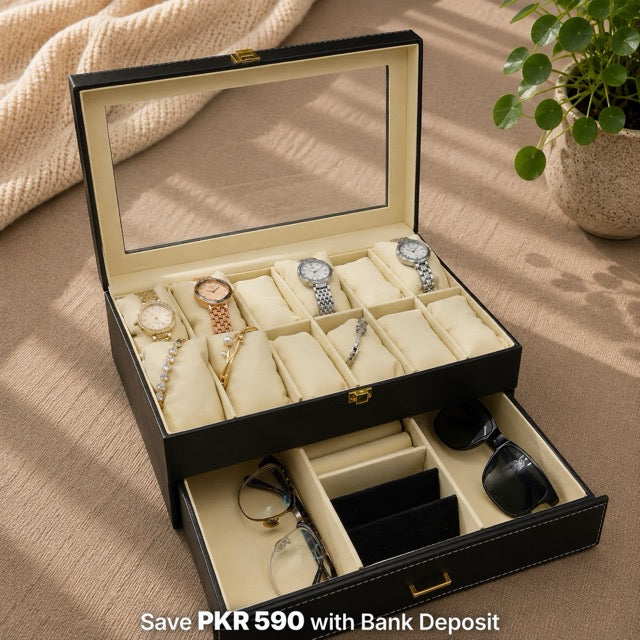 Watch & Jewellery Organizer Box | Premium Leather | 3 to 24 Grid Options