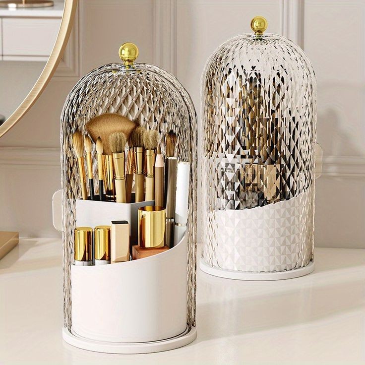 Luxury Diamond Pattern Rotating Brush Holder