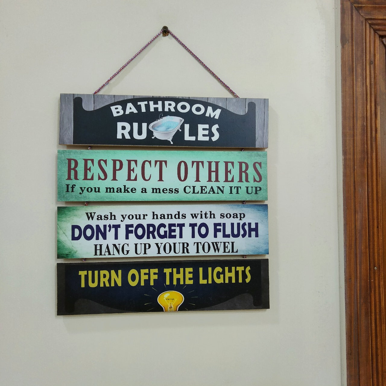 Bathroom Rules 4 step wall hanging