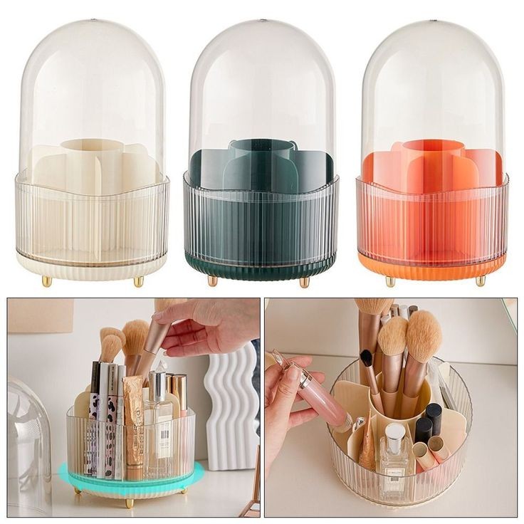 Rotating Brush Holder With Transparent Covered Lid