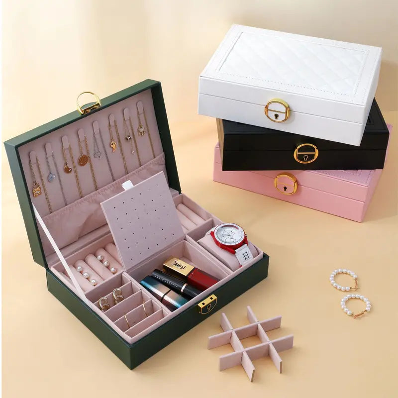 Jewelry Box with Necklace Hooks, Ring & Bracelet Storage Drawers