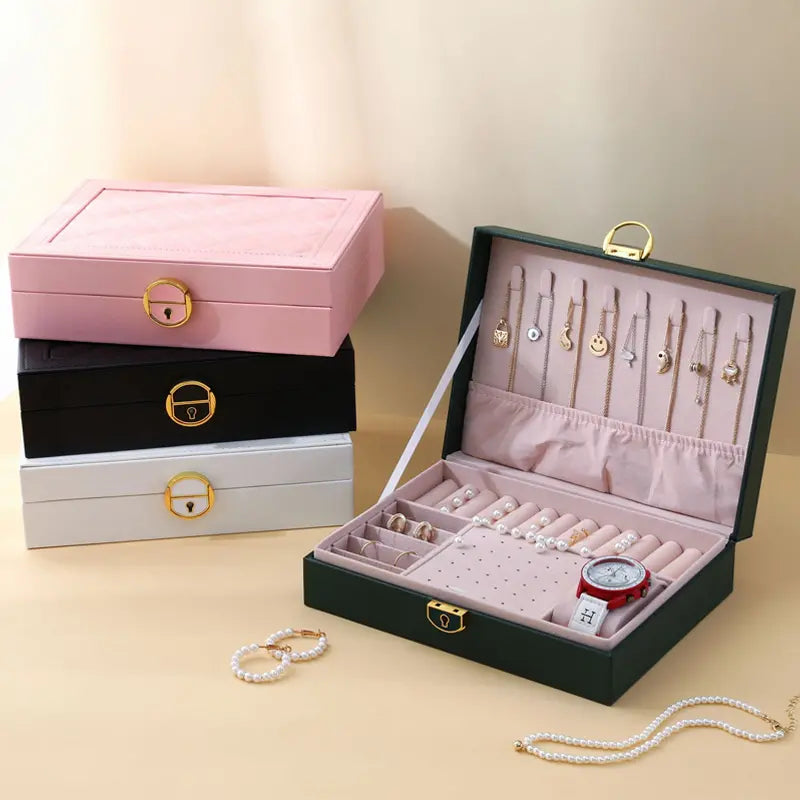 Jewelry Box with Necklace Hooks, Ring & Bracelet Storage Drawers