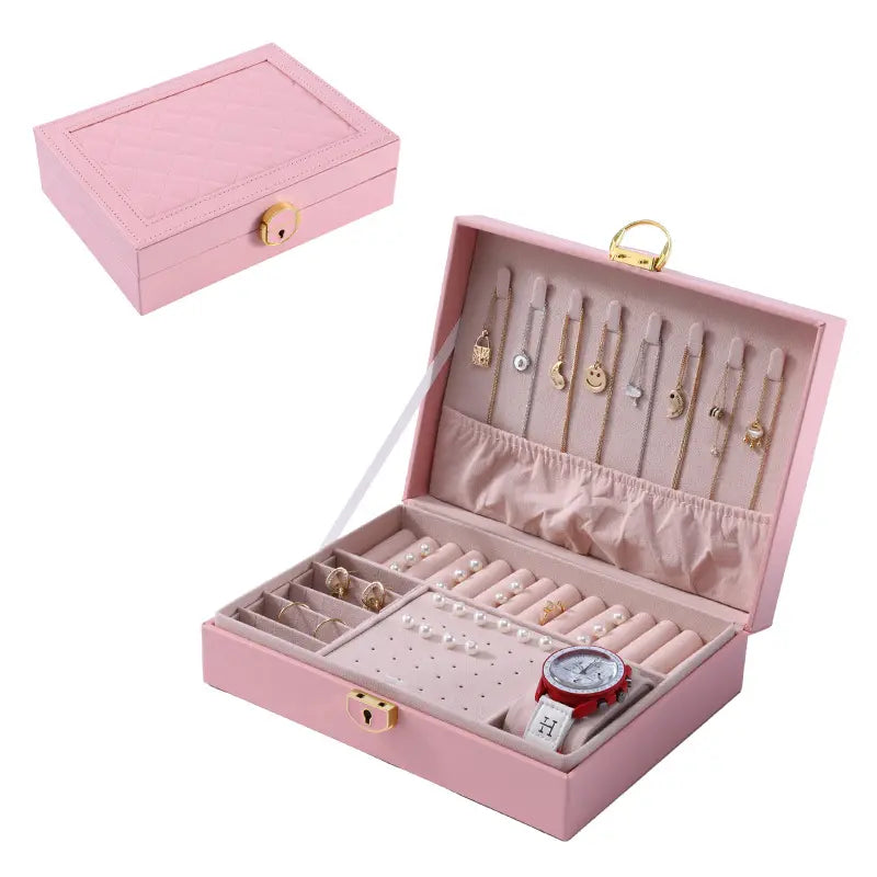 Jewelry Box with Necklace Hooks, Ring & Bracelet Storage Drawers