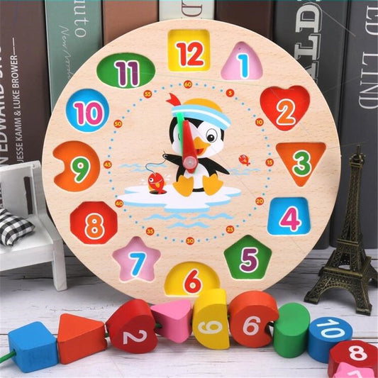 Montessori Cartoon Animal Educational Wooden тетрис Classic Toy Beaded Geometry Digital Clock Puzzles Gadgets Matching Children Myle Cart