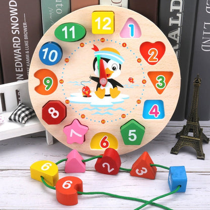 Montessori Cartoon Animal Educational Wooden тетрис Classic Toy Beaded Geometry Digital Clock Puzzles Gadgets Matching Children Myle Cart